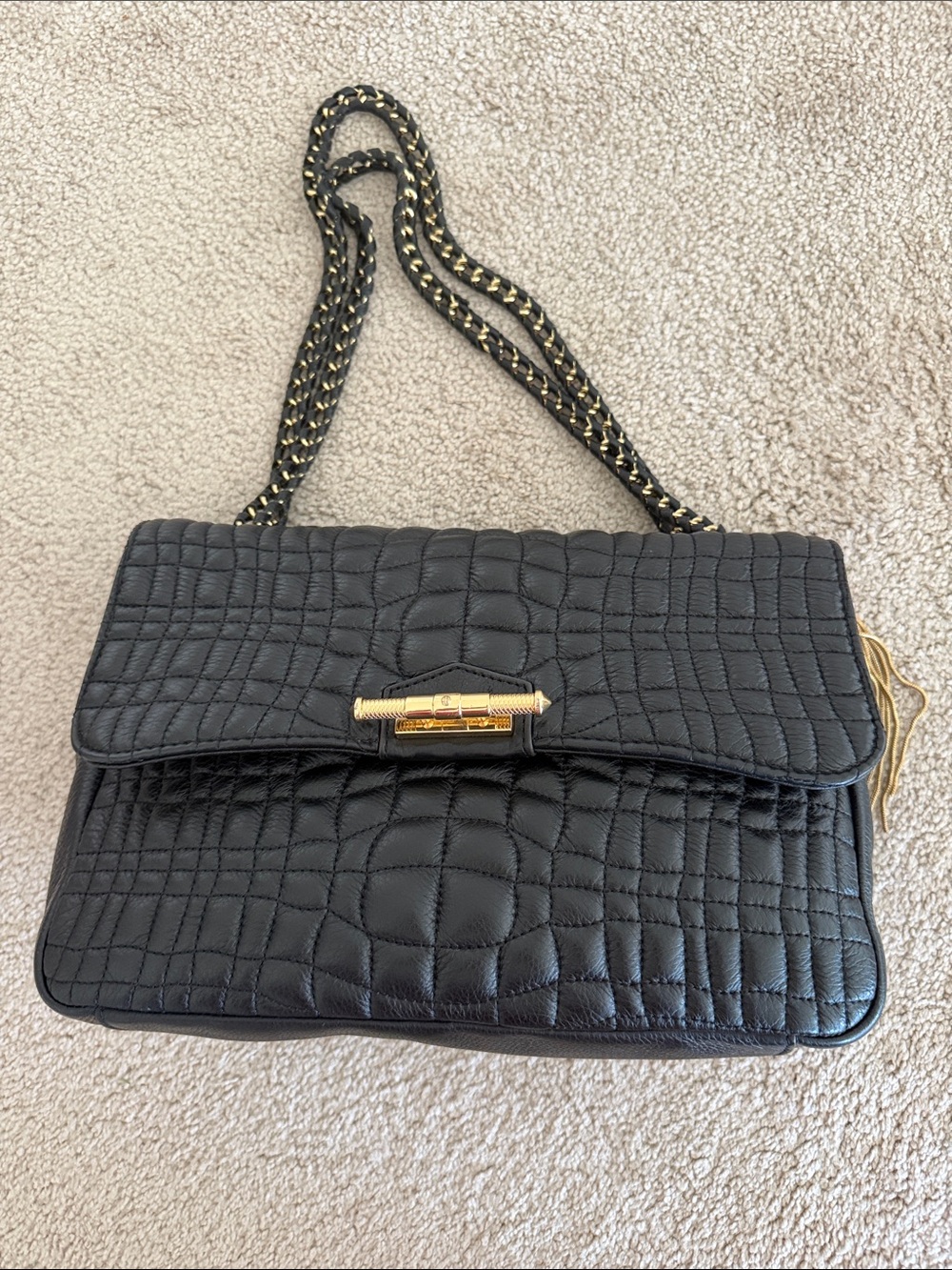 Aimee kestenberg Quilted Black leather Shoulder Bag with Gold Hardware